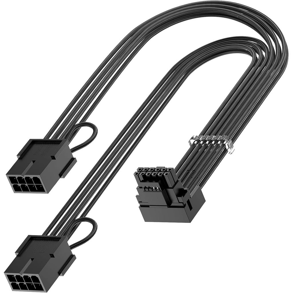 Bangfun 16Pin GPU RTX 4070 Super Power Adapter สาย 90 องศา, PCIE 5.0 16Pin ชาย 2X8Pin หญิงมุมขวา 12V