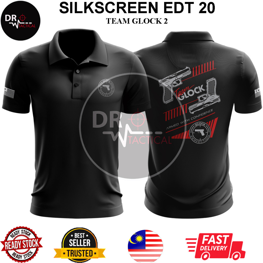 DR TACTICAL เสื้อยืดทีม Glock 2 มาเลเซีย พิมพ์ลายบนไมโครไฟเบอร์ตาข่าย