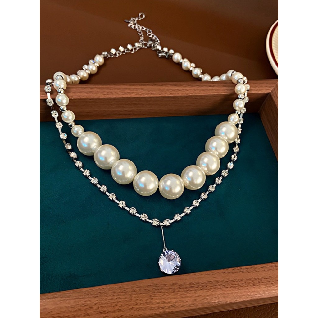 สร้อยคอ จี้สร้อยคอ สร้อยคอมุกเพทายไซส์ใหญ่ ดีไซน์หรูหรา มีระบบปรับซ้อน สำหรับคุณลady