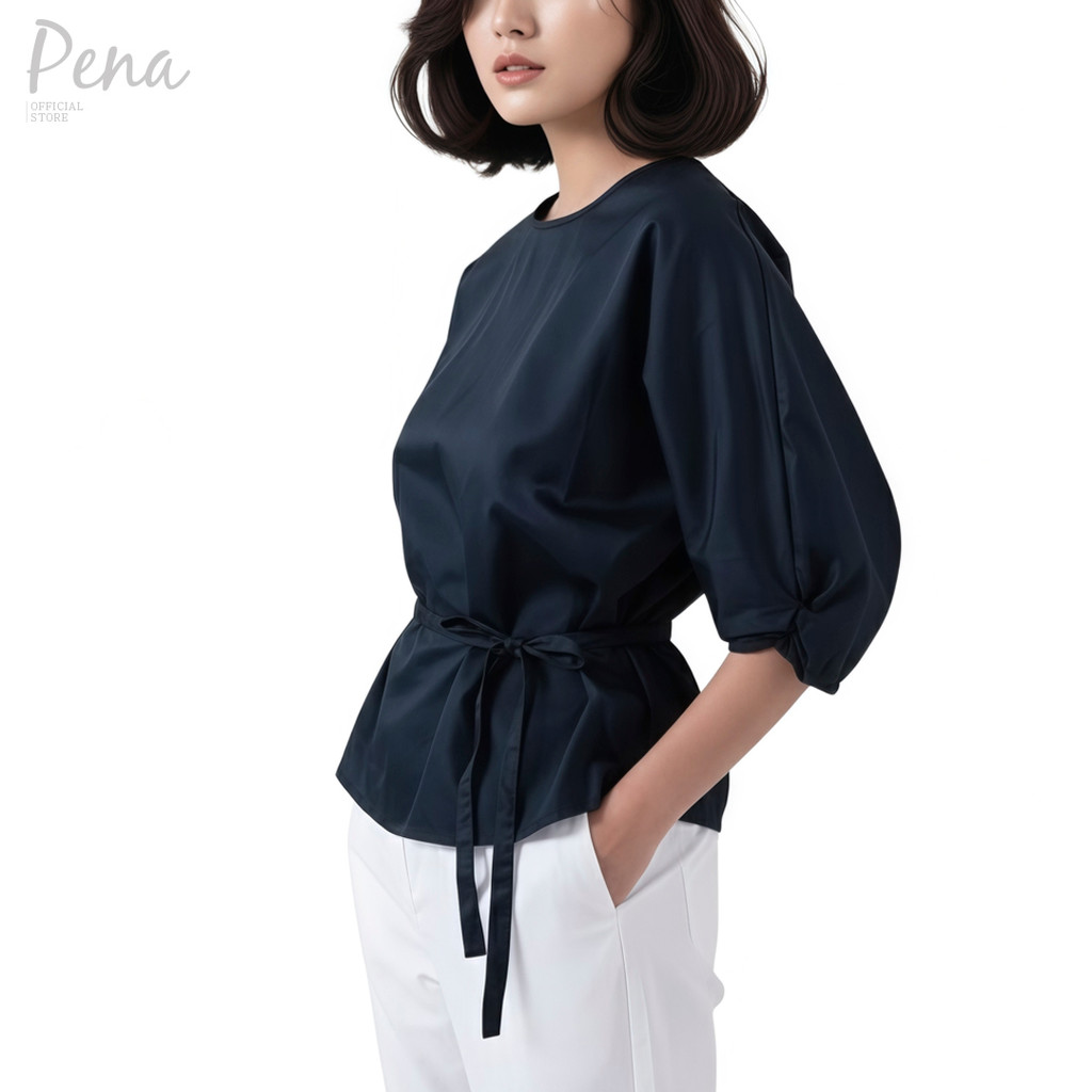 Pena house เสื้อเบลาส์แขนพองผูกเอว PWSS102502
