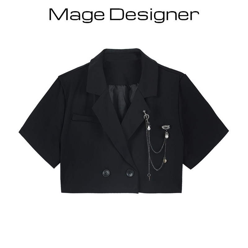 blazer ผู้หญิง blazer เสื้อแจ็คเก็ตแขนสั้นแบบครอปสำหรับผู้หญิง สไตล์เนี๊ยบ เข้าได้กับทุกชุด