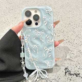 สำหรับ IPhone 16 17 Air 11 15 13 12 Pro Max 14 15 8 7 Plus X XR XS Max ผ้าคลุมระบายลายโบว์ริบบิ้นสีขาวรูปหัวใจแสนหวาน