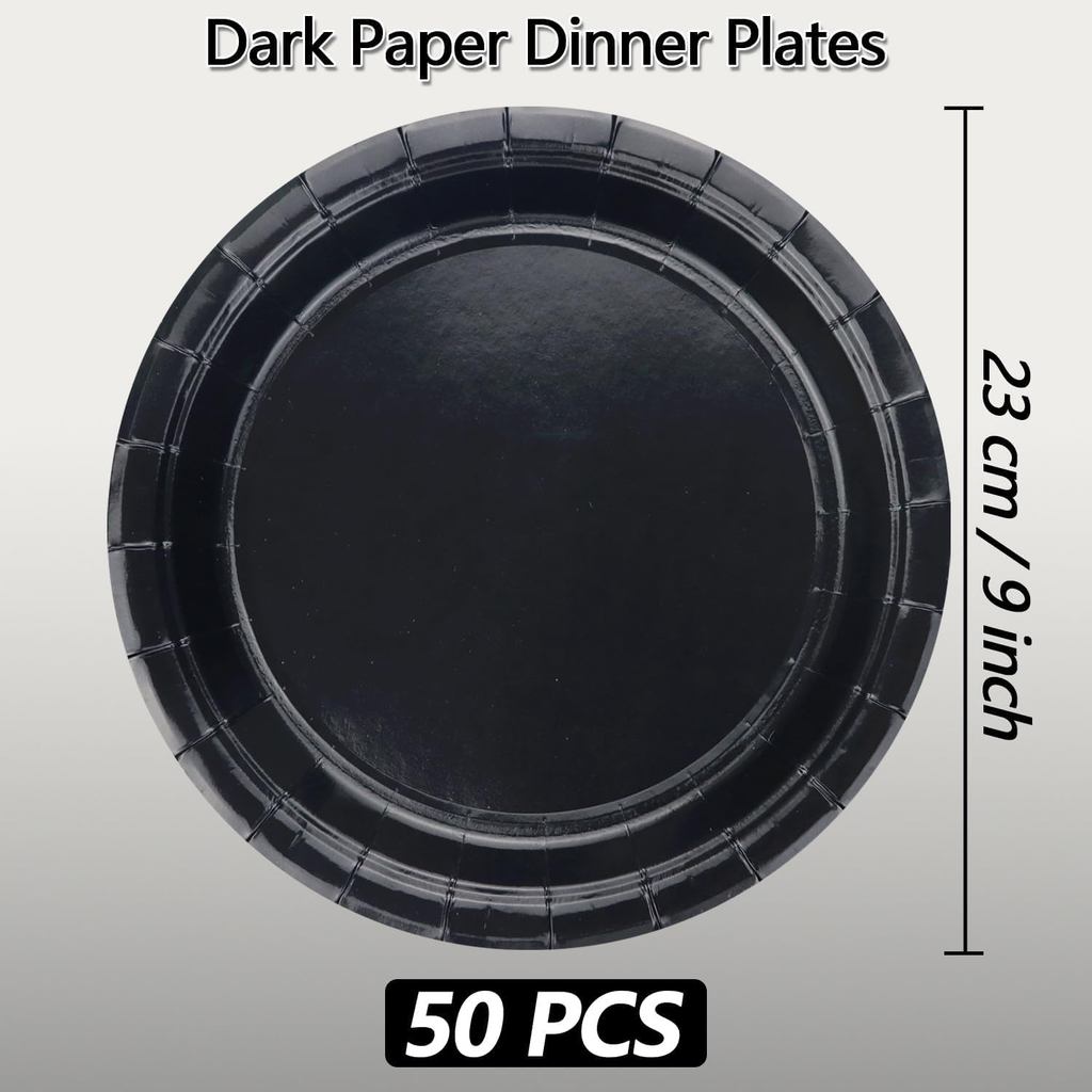 50Pcs Black Paper Plates - 9” Black Disposable Plates Round Bulk Dinner Plates for Daily Use Holiday