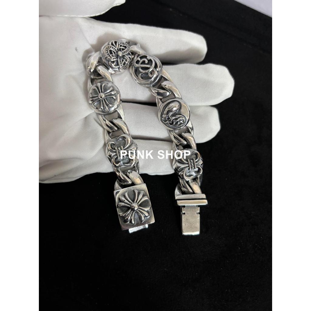 CH สร้อยข้อมือเงิน 925 Sterling Silver แบบหนา ดีไซน์หลากหลายองค์ประกอบ รหัส 0162