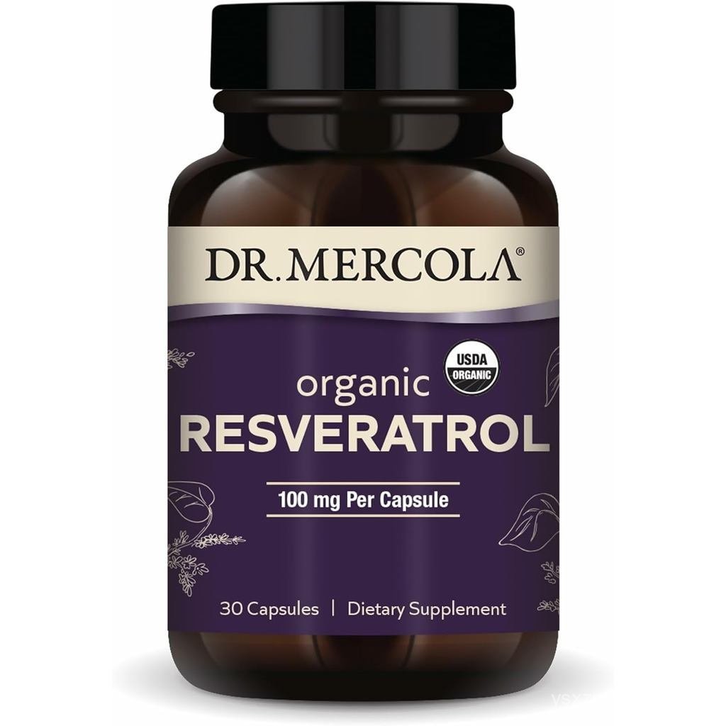 ดร. Mercola Organic Resveratrol - 100 มก. Cellular & Cardiovasular Support - 99.9 Percent Trans-Rest
