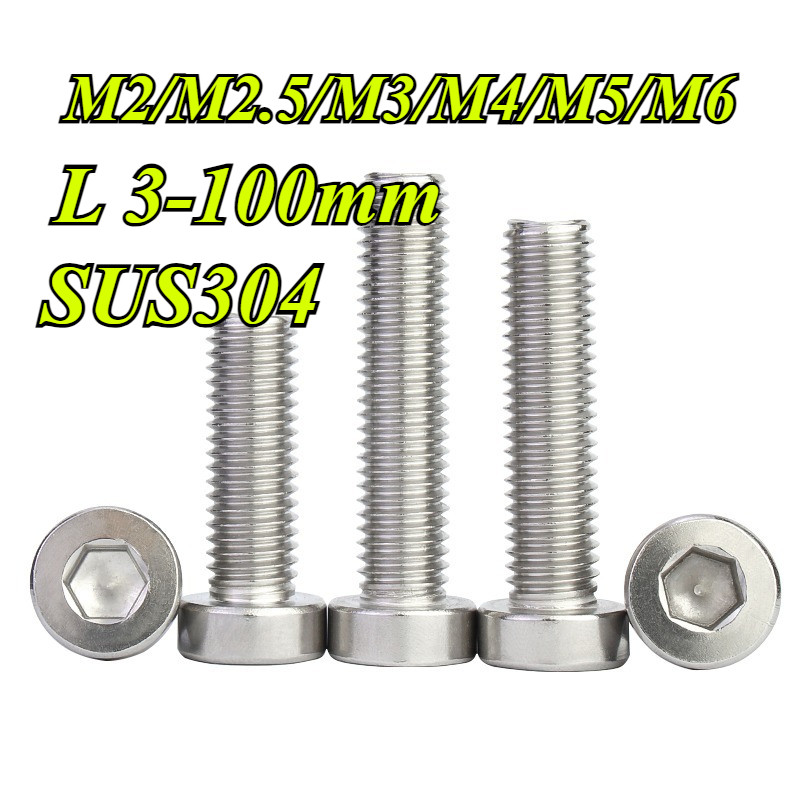 304 สแตนเลสสตีลบางหัวหกเหลี่ยมสกรูหัวสั้นBolt M2/M2.5/M3/M4/M5/M6 MHJ-MB