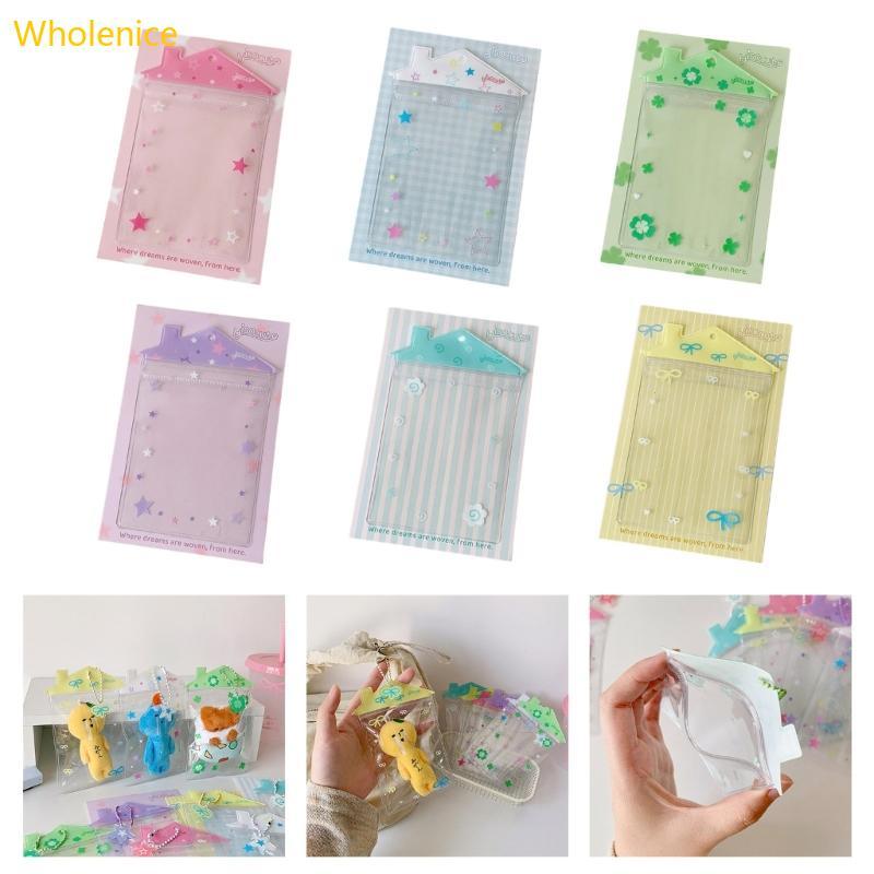 WHOL กล่องเก็บตุ๊กตา PVC ใสแบบพกพา House Shape การ์ด Organiser Sleeve