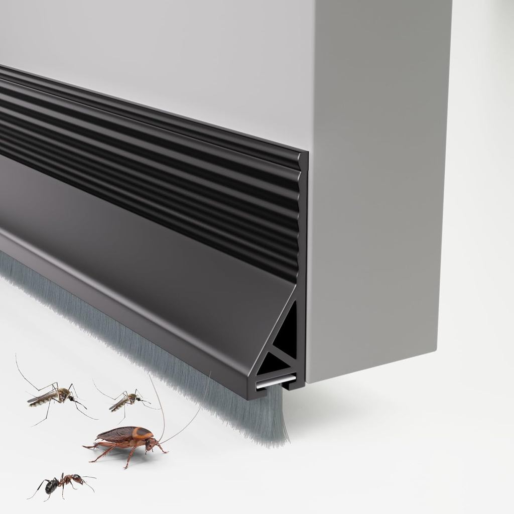 Door Draft Stopper with Brush, 39" Door Sweep for Bottom of Door, Self Adhesive Weather Stripping fo