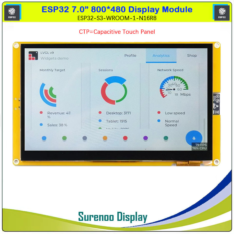 ESP32-8048S070 หน้าจอสัมผัส 7 นิ้ว ESP32S3 LCD Parallel 800x480 Touch GT911