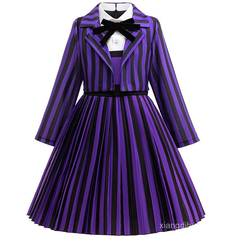 ชุดเดรสเด็กผู้หญิง Wednesday และ Friday จาก The Addams Family ชุดกระโปรงสำหรับคอสเพลย์และของขวัญคริส