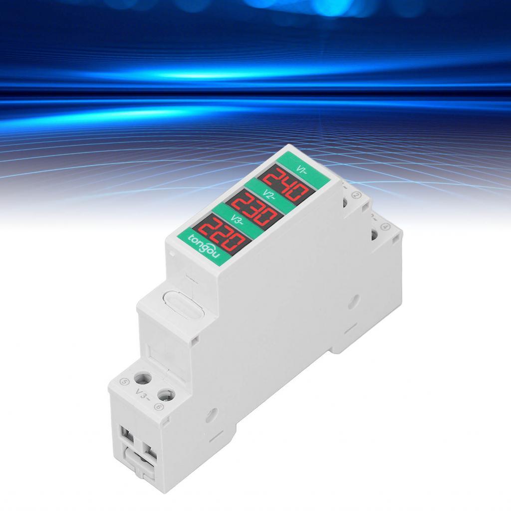mesugar-TH Karlak 3 Phase Voltage Meter Electric Power 60450V Din Rail Mount LCD Digital Display wit