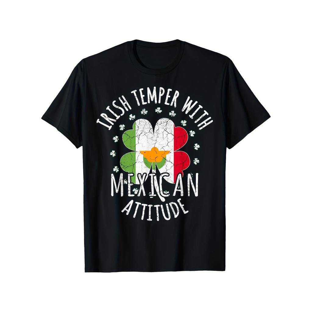 KATUN Irlandia Mexican Irih Temper Mexican Attitude เสื้อยืดผู้ชาย - ผ้าฝ้ายสีดํา