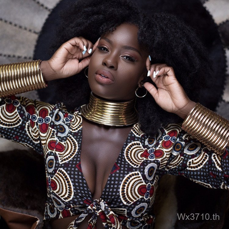 สร้อยคอมัลติคัลเจอร์พร้อมสร้อยข้อมือสองเส้น สไตล์ยุโรป อเมริกา และแอฟริกา 1CVR