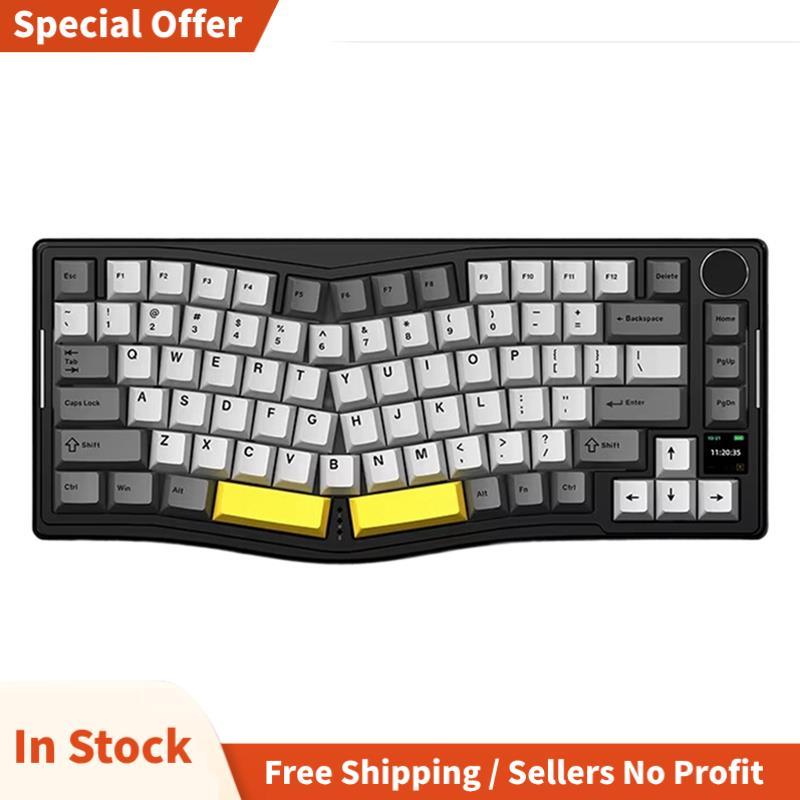 AKS075 75% คีย์บอร์ดเกมไร้สายคีย์บอร์ดแบบกลไก Ergonomic RGB Hot Swap จอแสดงผล TFT 5000mAh ปะเก็นแบตเ