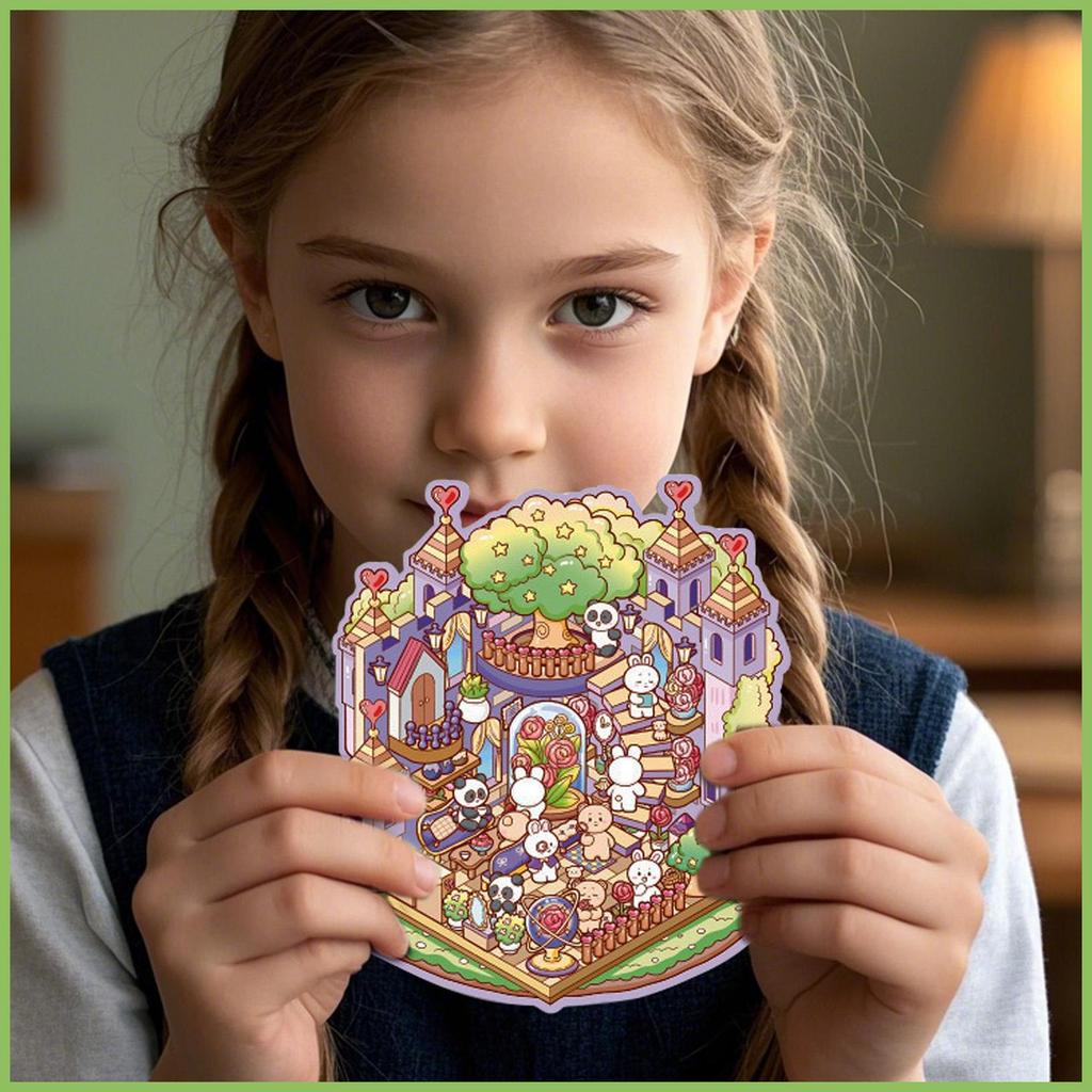 ฉากทําสติกเกอร์การ์ตูน 3D ฉากสติกเกอร์ Miniature Decals Creative Make Own Room Scrapbooking Art qiaz