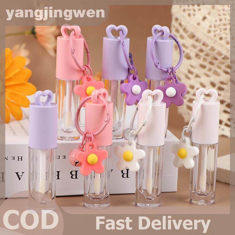 หยางเหวิน 2.5มล หลอดเคลือบริมฝีปากรูปหัวใจสีชมพูพร้อมพวงกุญแจและแท่งแปรงหลอดลิปกลอสขวดเปล่าลิปเคลือบภาชนะแต่งหน้าบรรจุภัณฑ์.
