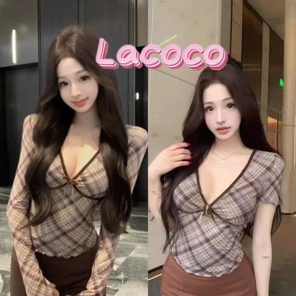 Lacoco🍓คลังสินค้าพร้อม🍓สไตล์หวานเผ็ด มีโครงอก ปักลาย เสื้อสายเดี่ยวลูกไม้เซ็กซี่สไตล์อเมริกัน ดีไซน์ใหม่ ทรงเข้ารูป ใส่ไ