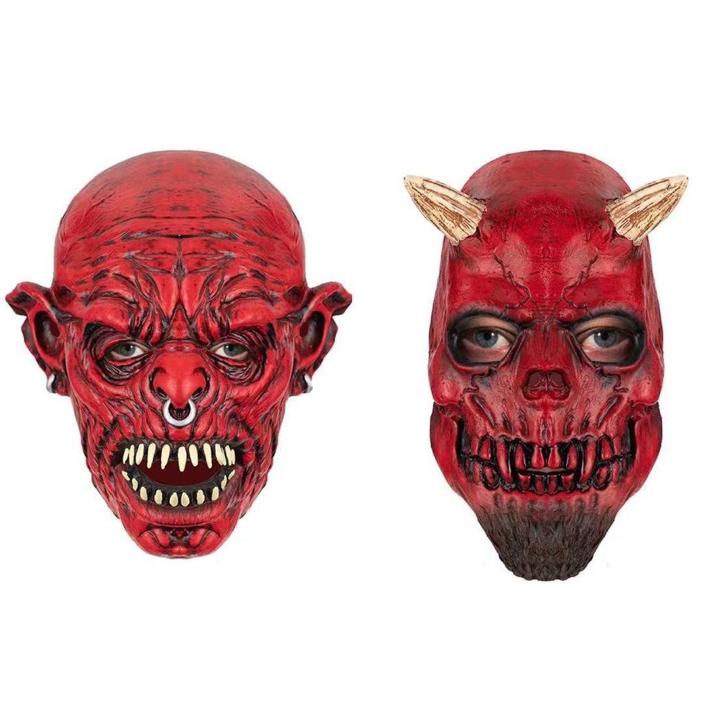 หน้ากากฮาโลวีน Latex Headgear Red Devil Headgear Bar Prom Tricky Game Secret Room Escape