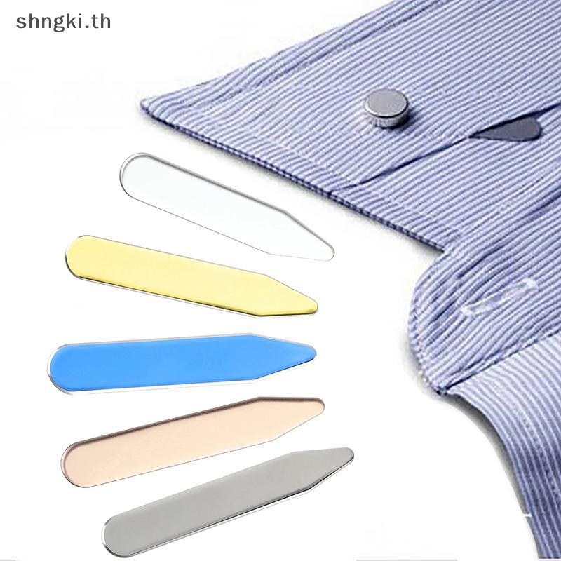 SHNGKI 2 ชิ้น Collar Stay Stiffeners สําหรับ Bussness Party เสื้อผู้ชายเงิน Gold COLLAR สนับสนุน Man