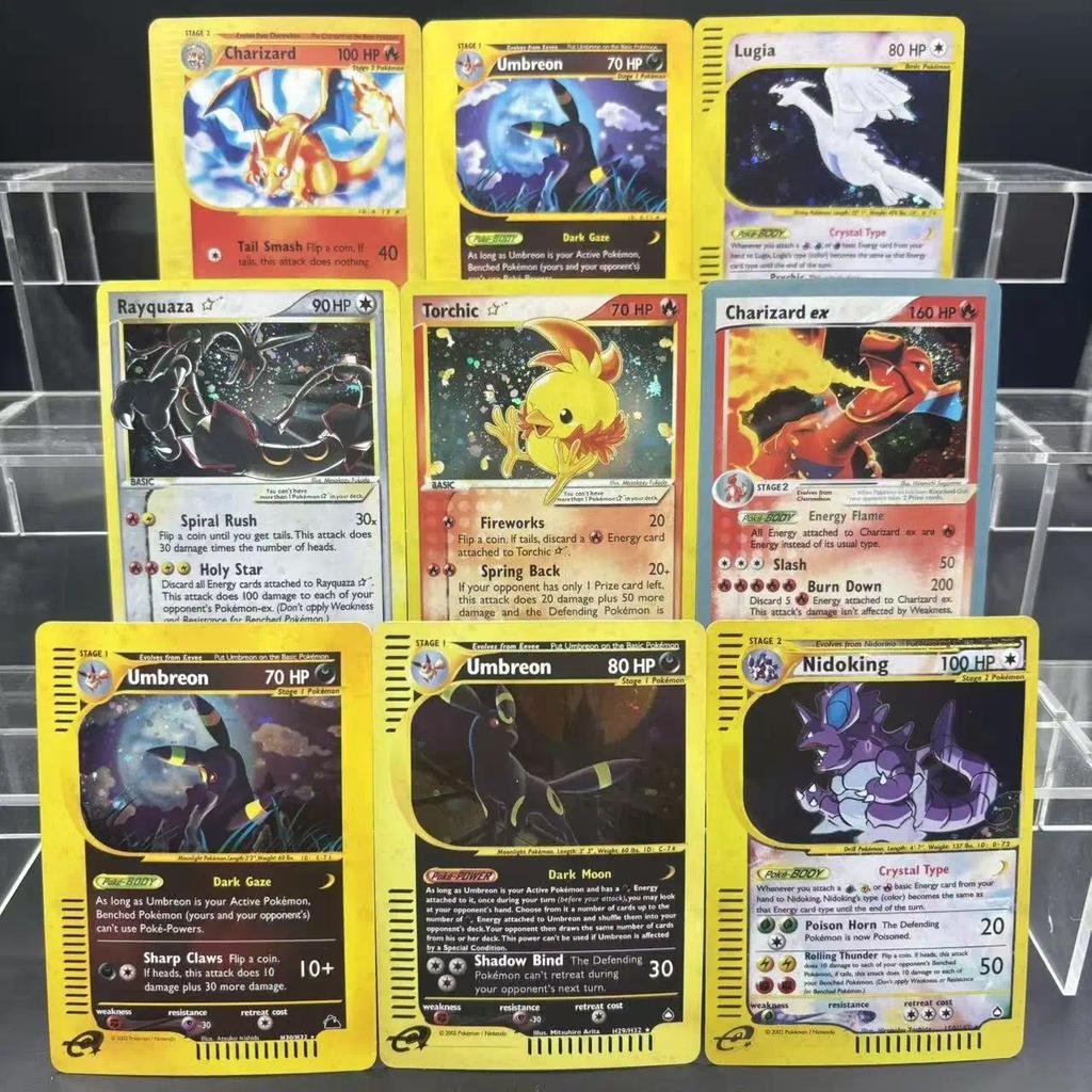 Pokemon DIY PTCG คอลเลกชันการ์ดไฟฉาย Rayquaza Gengar Umbreon Charizard EN Self Made การ์ดเดี่ยวคลาสสิกเกมอะนิเมะการ์ดของเล่น
