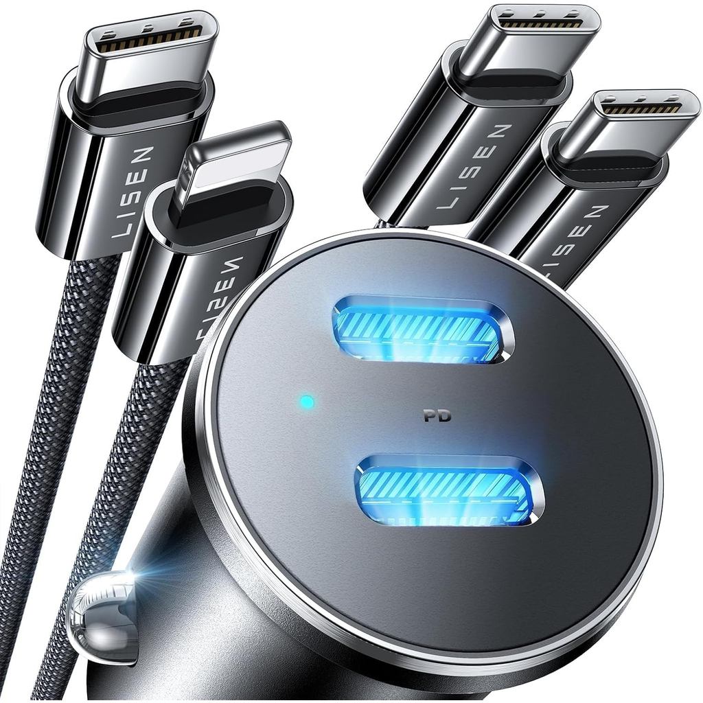 LISEN 90W สําหรับ iPhone 17 Car Charger USB C Fast Charge, Dual Fast Charging Port 45W USB C Car Cha
