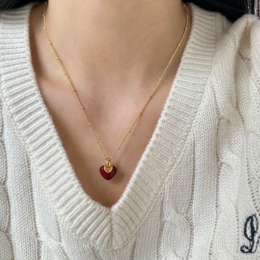สร้อยคอยาวหยดน้ำหนักทรงหัวใจสีแดง ออกแบบอย่างเรียบง่าย เหมาะสำหรับเทศกาลคริสต์มาส - รูปที่ 3