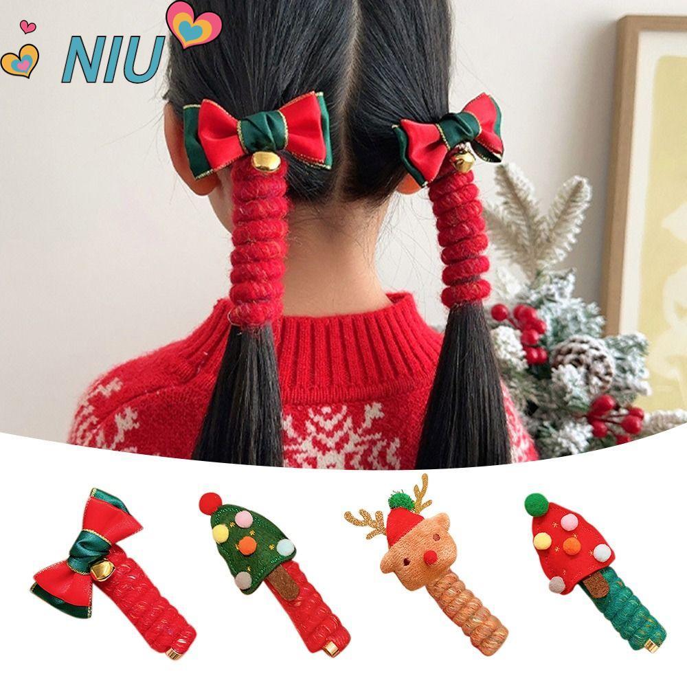 NIUYOUJS Spiral Coil Bands, Christmas Tree Elk Elastic Kids Children Phone Wire Hair Ties, Hair Scrunchie Cute Plush Curly Phone Wire Hair Loop Xmas Gift