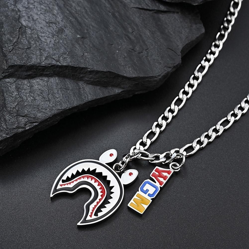 สร้อยคอหัวฉลามแฟชั่น Street Hip-hop สร้อยคอปากใหญ่ Shark O6w7