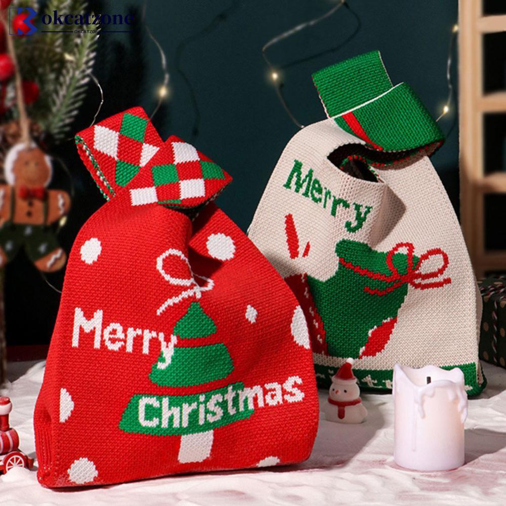 OKCATZONE คริสต์มาส Eve ถุงบรรจุภัณฑ์ Xmas Santa Claus Merry คริสต์มาสเด็กถุงขนม Noel Merry Christms
