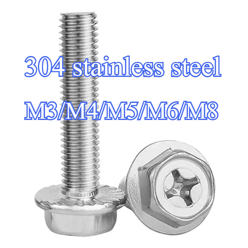 Stainless Phillips Hex Flange Bolt / SS Phillips Hex Flanged Bolt Hex หัวเครื่องซักผ้า M3/M4/M5/M6/M