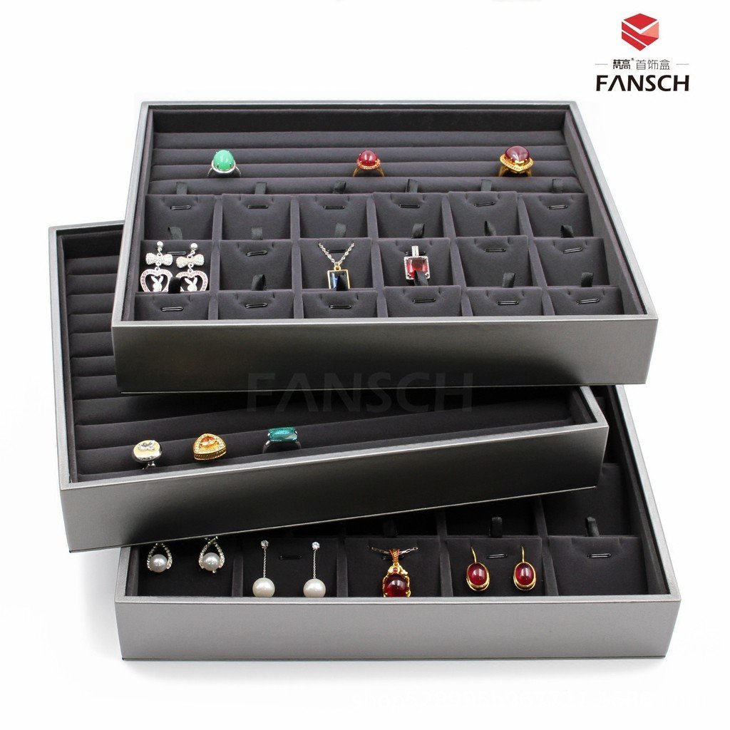 จอแสดงผลสีเทาสร้อยคอเครื่องประดับถาด High-End แปรงหนังเครื่องประดับเครื่องประดับดูพาเลท Props แหวน 5