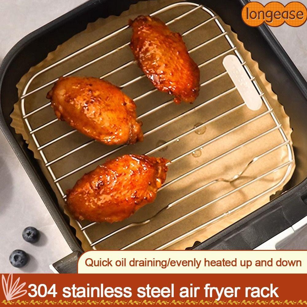 LONGE หม้อทําอาหาร, Thicken 304 สแตนเลส Air Fryer Rack,แบบพกพารอบสแควร์เท้า BBQ Home Kitchen เตาอบ Steamer Cooker