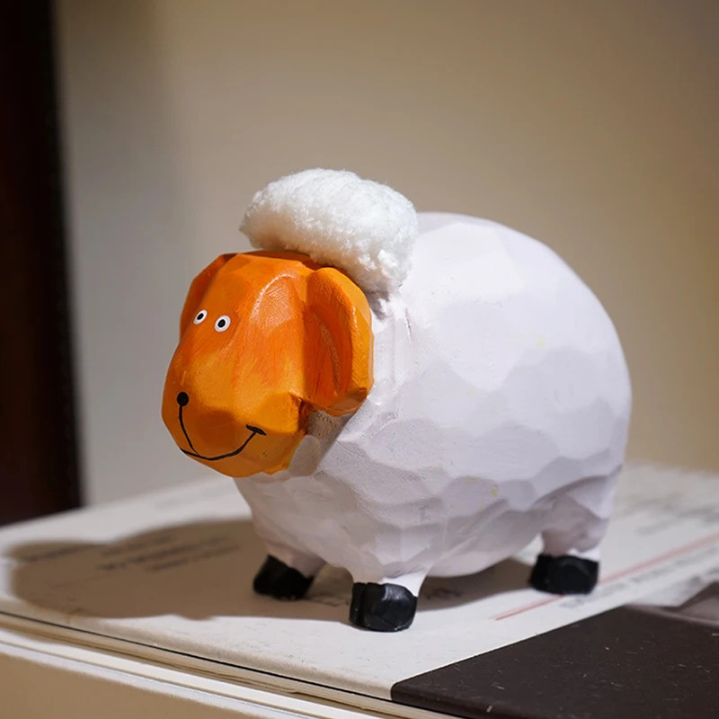 Handcrafted wood carving Home decorations desk accessories room decor Handmade Chubby Lamb Statue Ha