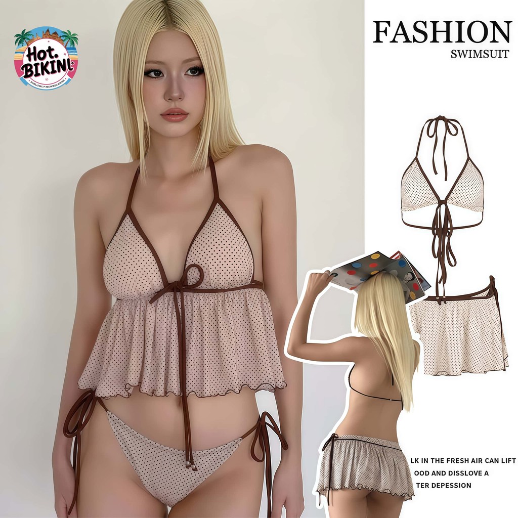 🩷Hot.Bikini🤍รุ่นใหม่ บิกินี่ 3 ชิ้น ชุดว่ายน้ำผู้หญิง ลายจุด สไตล์เซ็กซี่ สไตล์ฤดูร้อนใหม่ ส่งไวจากไทย