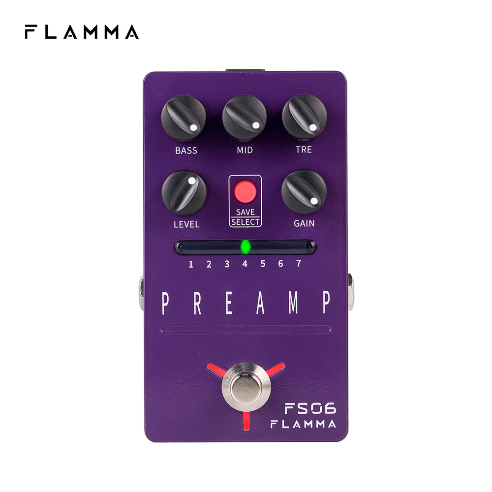 FLAMMA FS06 กีตาร์ Preamp เหยียบกีตาร์ดิจิตอลเอฟเฟกต์ Preamp เหยียบ 7 รุ่น Preamp ในตัวจําลอง