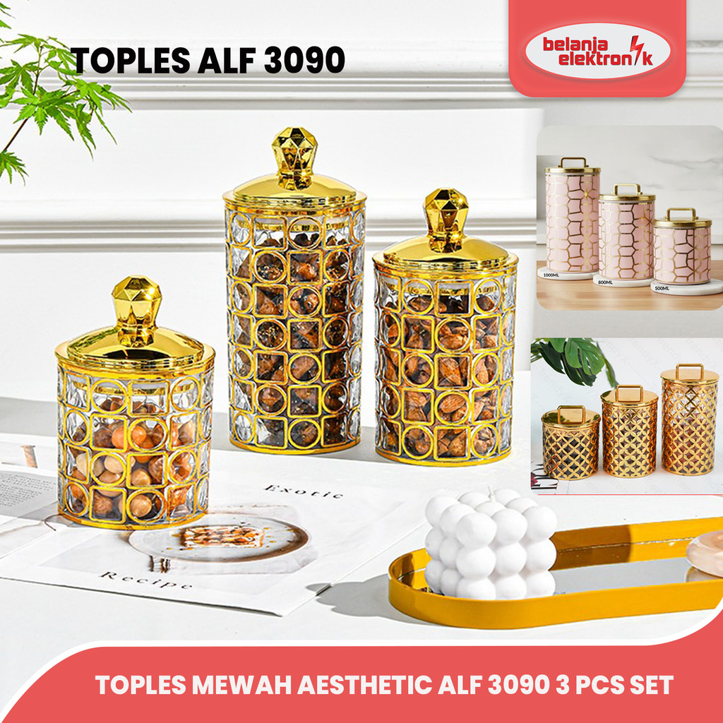 AESTHETIC LUXURY JARS GOLD SNACK JARS AIR-TIGHT ACRYLIC JARS / TURKISH-STYLE ARABIC JARS / 3 ชิ้นชุด