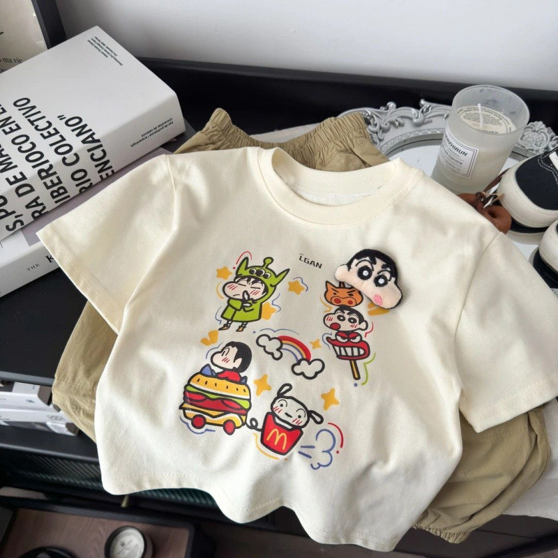 เสื้อยืดแขนสั้นลาย Shn-Chan สำหรับเด็ก ผ้าฝ้ายแท้ ขนาด 140 เหมาะกับทั้งเด็กผู้ชายและผู้หญิง มาพร้อมภ