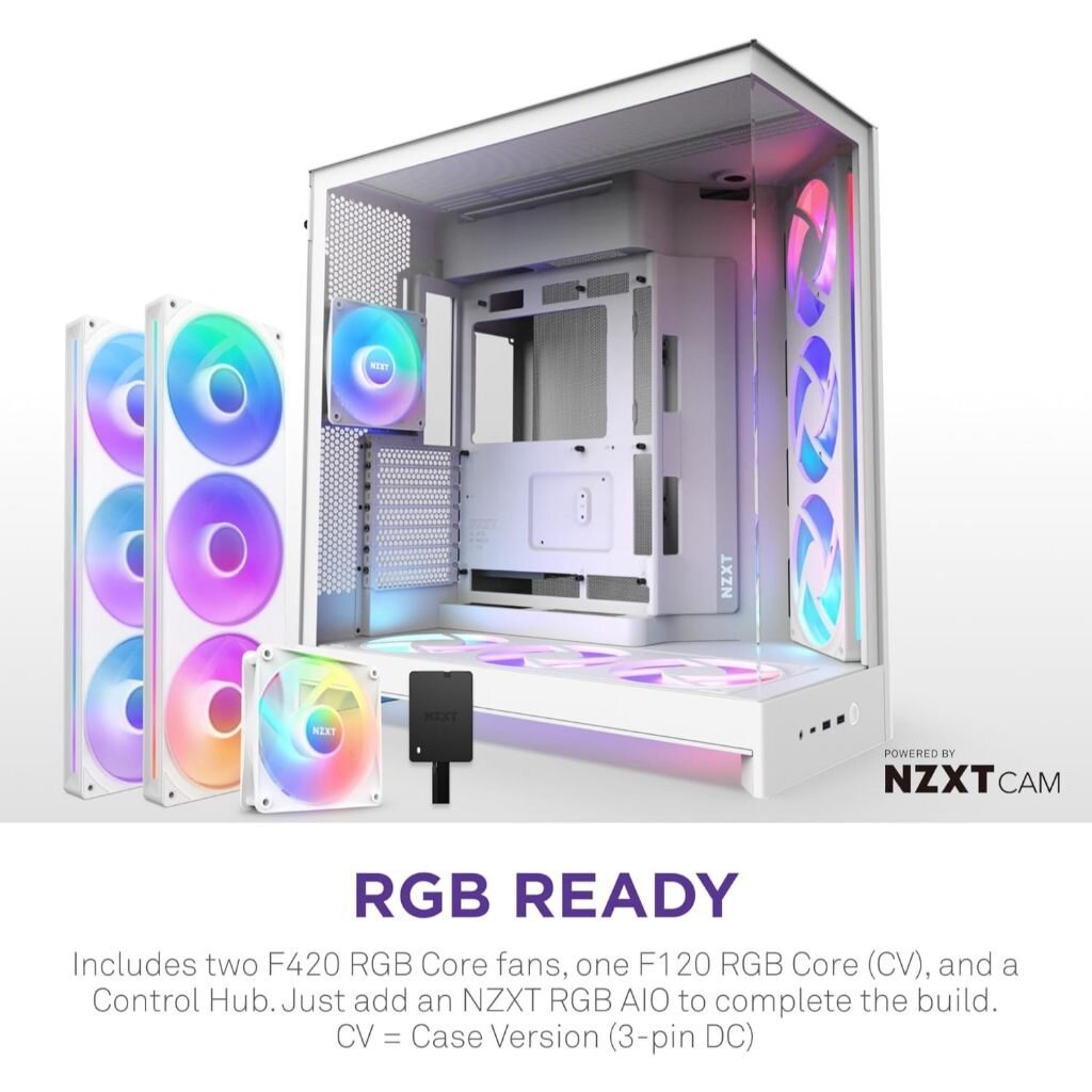 NZXT H9 FLOW RGB+ (2025) White CM-H92FW-P1 Large Dual-Chamber Mid-Tower ATX Airflow Case with RGB an
