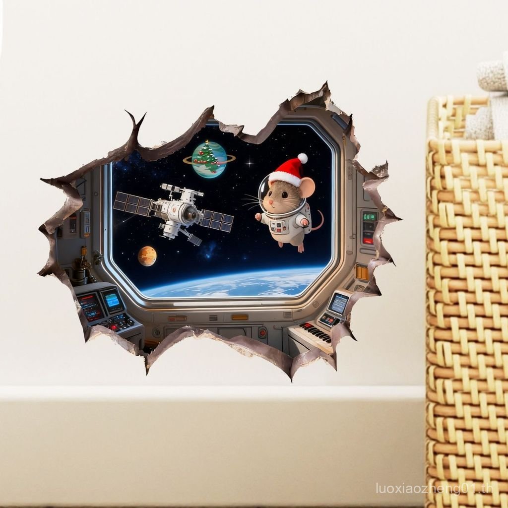 ใหม่คริสต์มาสสติ๊กเกอร์ติดผนัง 3D Effect Rat Hole ตกแต่งวันหยุดการ์ตูนสัตว์สติกเกอร์ pvc Self-Adhesi