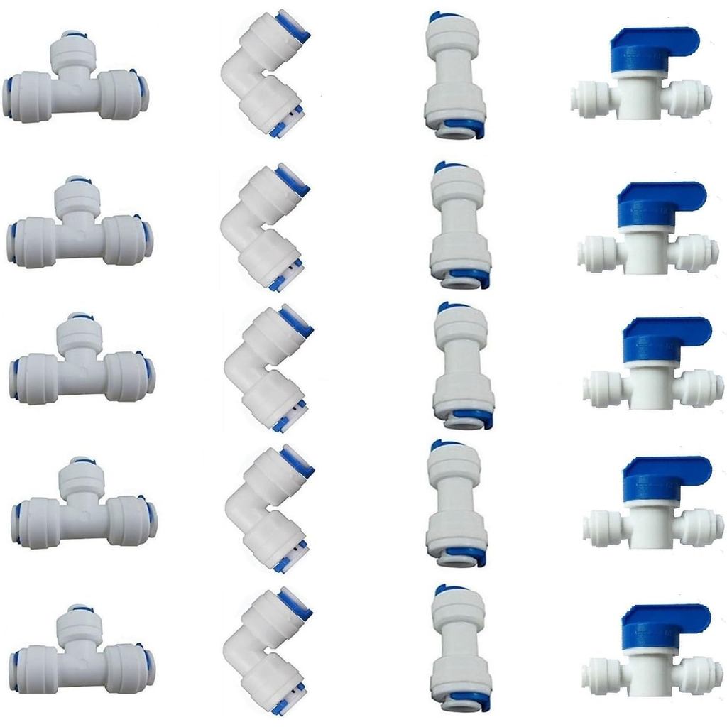 1/4 "OD Quick Connect Push In to Connect สําหรับระบบ RO Water Reverse Osmosis Water Tube Fitting Set