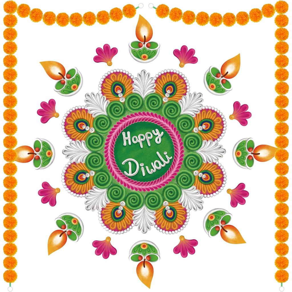Funnlot Diwali ตกแต่งสําหรับบ้าน,สติกเกอร์ Rangoli Happy Diwali สติกเกอร์ดาวเรืองดอกไม้สําหรับเทศกาล
