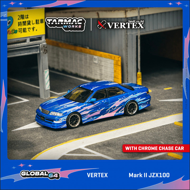 Tarmac Works TW 1:64 VERTEX Mark II JZX100 Blue Metallic รถโมเดลDiecast