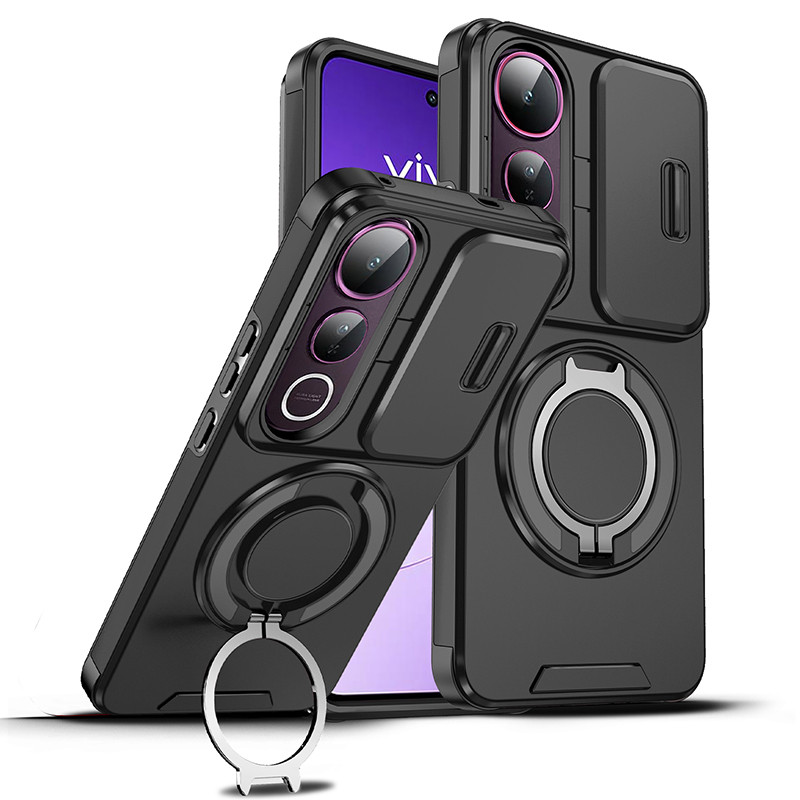 Vivo V60 V50 V40 Lite V40 Pro V50E สไลด์เลนส์กล้องแหวนป้องกันขาตั้งเคสโทรศัพท์แม่เหล็กขาตั้งเกราะกันกระแทกปกแข็งซิลิโคน