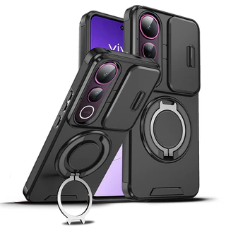 Vivo V60 V50 V40 Lite V40 Pro V50E สไลด์เลนส์กล้องแหวนป้องกันขาตั้งเคสโทรศัพท์แม่เหล็กขาตั้งเกราะกันกระแทกปกแข็งซิลิโคน