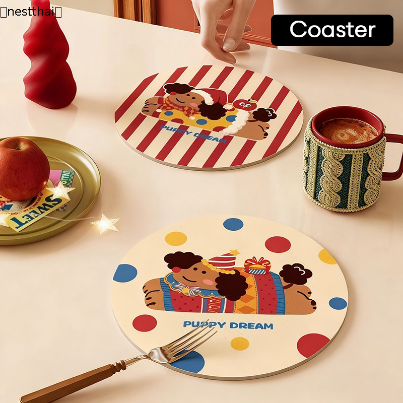 nestthai การ์ตูนความร้อนหม้อเสื่อบ้านทนความร้อนถ้วยเสื่อน่ารักแผ่นรองจานไดอะตอมโคลนดูดซับ