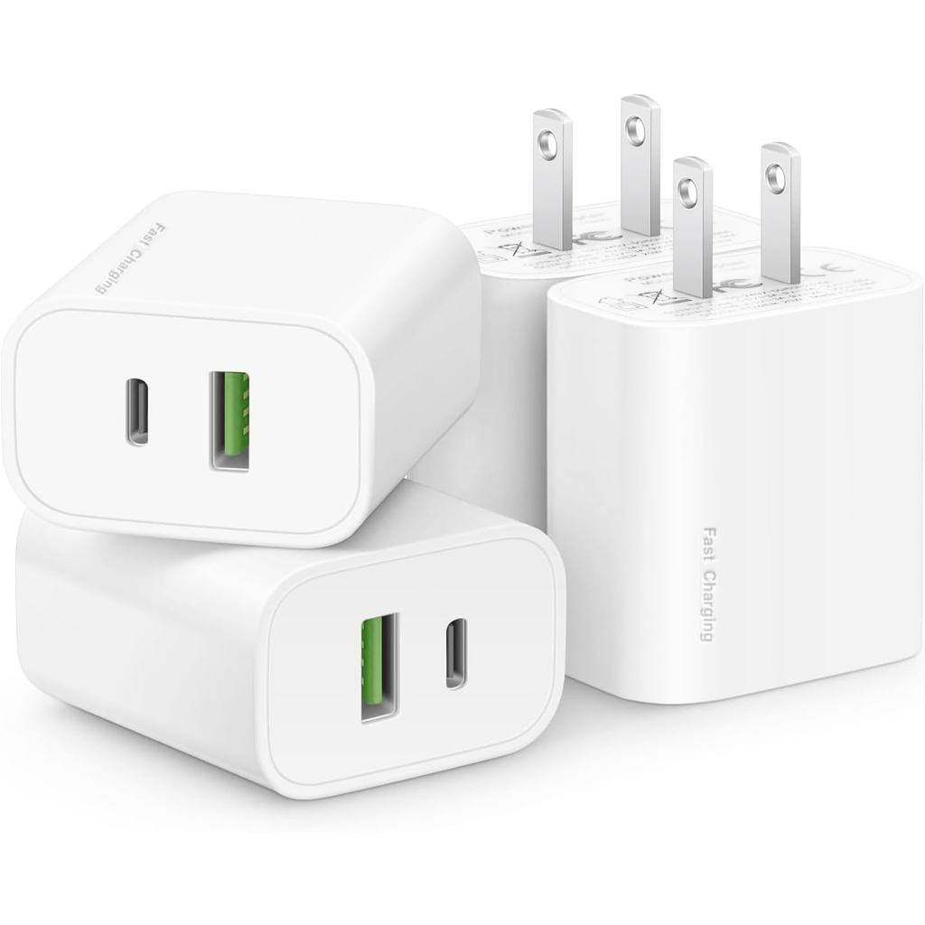 4 แพ็ค USB C Charger Block,20W USB-C & USB-A Port Charger,สําหรับ i Phone 17/16/15/14/13/12/11/X/8, 