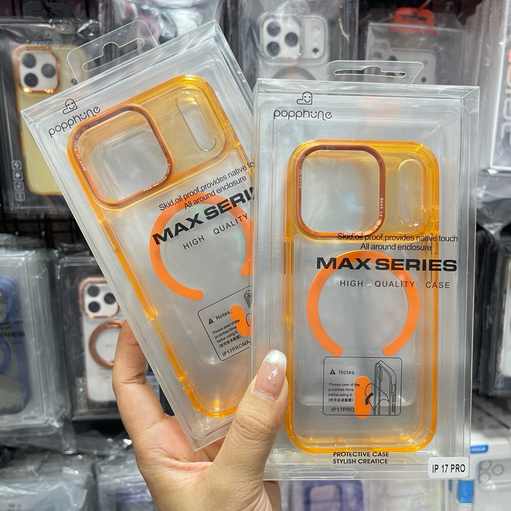Popphone เคสแม่เหล็ก ขอบสีหลังใส Case iPhone Series17 IP17Air IP17pro IP17promax เคสไอโฟน ชาร์จไร้สา
