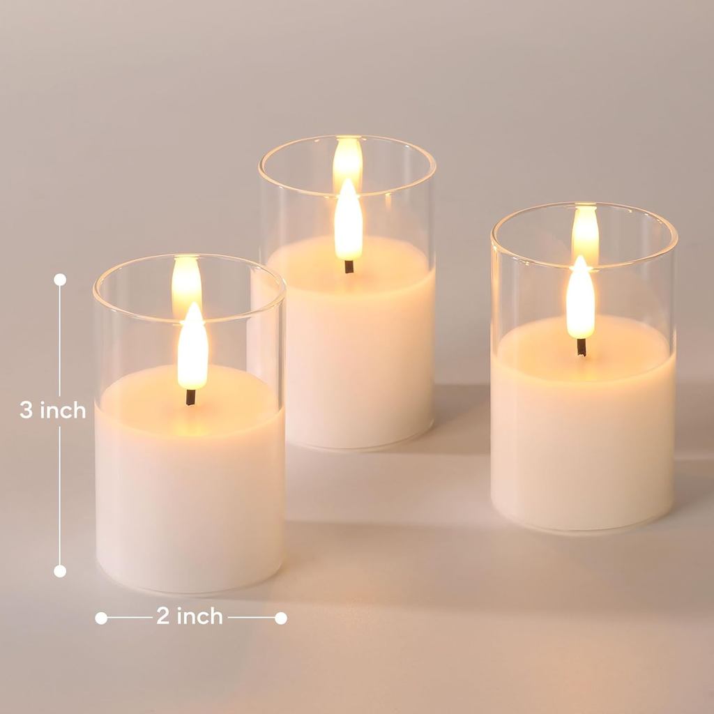 Clear Glass Flameless Votive Candles with Remote Timer, Real Wax Flickering LED Battery Candles Set 