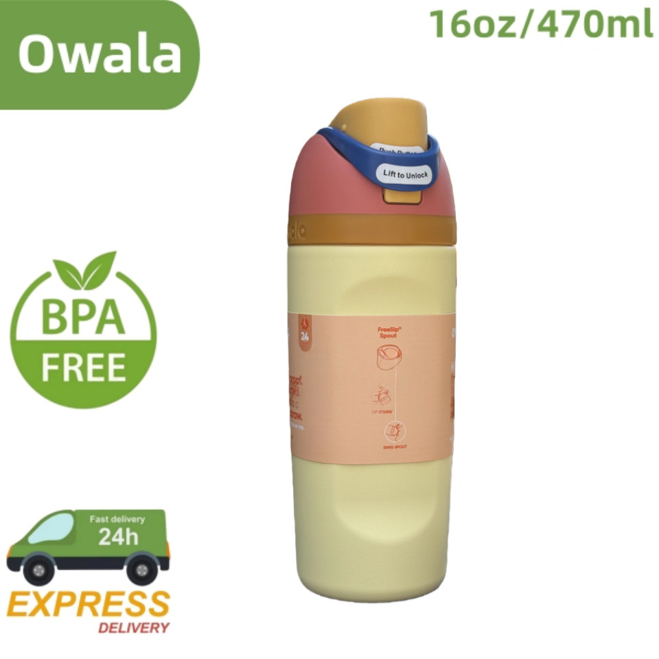 Owala FreeSip 16oz Kids Water Bottle - Leak-Proof, Spill-Proof with Straw, เหมาะสําหรับมือเล็ก