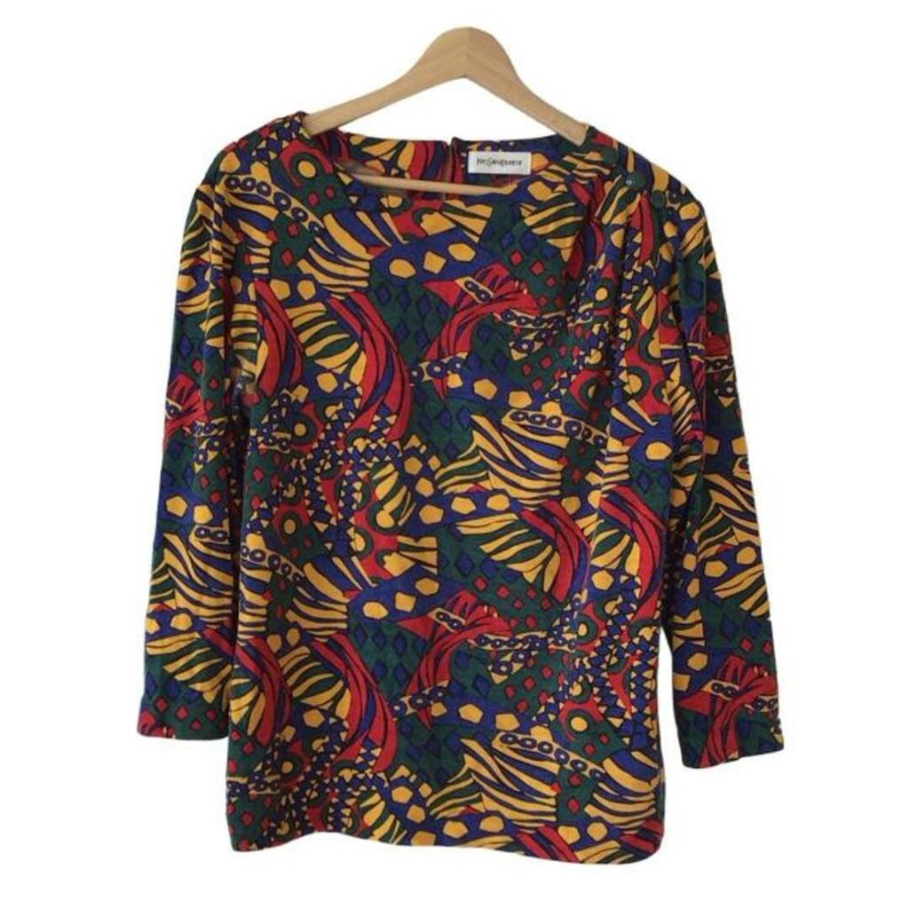 Yves Saint Laurent YSL Laula SAINTLAURENT Tshirt blue Multi Red Women Long sleeves Direct from Japan